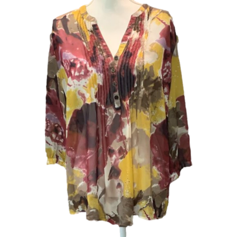 Nicole Miller Floral Print V Neck Tunic Blouse